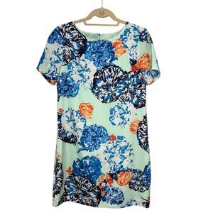 J. Crew Floral Print Shift Dress Mint, Blue,‎ Orange, White Short Sleeve Size 4